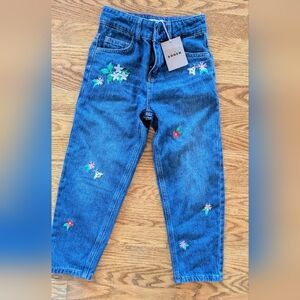 Mini Boden NWT Size 7 Kids Embroidered Blue Jeans